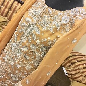 Pakistani Indian silver handwork maxi anarkali zari medium Gold